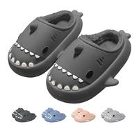 IDEINER Hiver Requin Chaussons Femme Homme Doublure en Peluche Pantoufles Winter Shark Slides Slippers Chauds Fermées Imperméables Antidérapantes Memoire Forme Chaussures Adulte Noir Taille 38/39