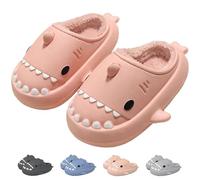 IDEINER Hiver Requin Chaussons Femme Homme Doublure en Peluche Pantoufles Winter Shark Slides Slippers Chauds Fermées Imperméables Antidérapantes Memoire Forme Chaussures Adulte Rose Taille 38/39