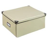 Idena 10518 - Boîte de rangement en carton rigide avec couvercle renforcé en métal, avec plaque d'étiquetage d'environ 36 x 28 x 17 cm, crème.