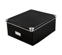 Idena 10520 - Boîte de rangement en carton robuste, couvercle renforcé par du métal, incluant un champ d'étiquetage, environ 36 x 28 x 17 cm, noir