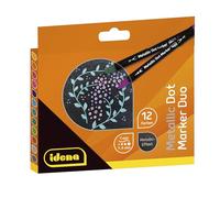 Idena 10855-Dot Marker avec Double Pointe, 12 Couleurs métalliques, feutres résistants à l'eau pour de Nombreux Supports, Multicolor, Taille Unique