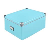 Idena 11009, Boîte de rangement en carton solide, couvercle avec bords renforcés en métal, boîte tout usage en turquoise avec champ d'inscription, pour l'ordre à la maison