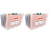 Idena 11125 - Porte-documents A4 en plastique, chemise à compartiments en transparent avec 24 compartiments de couleur, trieur flexible, étiquettes d'identification incluses (Lot de 2)