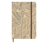 Idena 11174 - Agenda de poche 2025 format 13 x 21 cm, 1 semaine sur 1 page, agenda brun clair avec motif de feuilles, élastique, poche intérieure et ruban de lecture