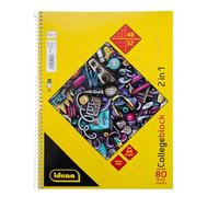 Idena 11181 - Cahier 2 en 1 avec 48 pages quadrillées et 32 pages lignées au format A4, bloc à spirales, 80 feuilles de 70 g/m², 4 perforées et perforées