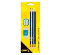 Idena 11383 - Set de crayons avec taille-crayon et gomme, 3 crayons de dureté HB et pointe gomme, crayons en bois FSC