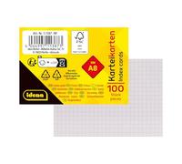 Idena 11387 Lot de 100 cartes, au format A8, quadrillées, en papier FSC Mix 180 g/m², blanches, pour l'école et le bureau