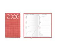 Idena 12045 Agenda de poche 2026, au format 8,7 x 15,3 cm, 1 semaine sur 2 pages, avec couverture souple rouge, ruban marque-page et perforation d'angle