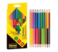 Idena 20115 Lot de 12 crayons de couleur triangulaires ergonomiques avec 24 couleurs dans un étui en carton pour peindre, dessiner, écrire et colorier, crayons triangulaires pour le jardin, l'école et