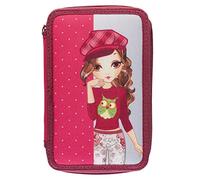 Idena 20119 - Trousse d'écolier Triple avec 3 Compartiments zippés et remplie de 47 pièces, Design Girl, Trousse à Crayons avec Crayons de Couleur, règle, Crayons et Autres Accessoires pour l'école