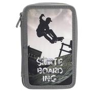 Idena 20123 - Trousse à Crayons Triple avec 3 Compartiments zippés, Design Skateboard, Trousse à Crayons remplie avec 47 pièces