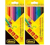 Idena 20133 - Crayons de Peinture en 12 Couleurs, Crayons de Couleur sans Bois en Forme de Triangle Ergonomique, emballés dans Un étui en Carton (Lot de 2)