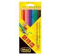 Idena 20133 - Crayons de Peinture en 12 Couleurs, Crayons de Couleur sans Bois en Forme de Triangle Ergonomique, emballés dans Un étui en Carton