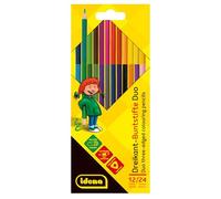 Idena 20163-Crayons triangulaires Duo, 12 24 éclatantes, pour Peindre, Dessiner, écrire et colorier, Crayons de Couleur en Forme de Triangle Ergonomique, Bois, Mehrfarbig, ca. 20,5 x 8,8 x 0,8 cm