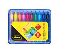 Idena 20218 Lot de 10 crayons de cire étanches dans une boîte en plastique refermable pour enfants à partir de 3 ans