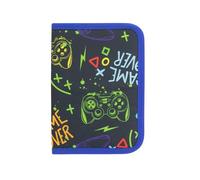 Idena 22084 - Porte-Plume avec Fermeture éclair et Rabat intérieur, Design Gaming, Trousse à Crayons remplie avec 27 pièces