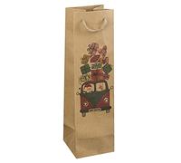 Idena 30176 - Sac pour bouteilles Merry Christmas Bus, dimensions env. 10 x 10 x 35 cm, Père Noël, sac cadeau, sac cadeau, emballage cadeau, sac en papier, cabas, Noël