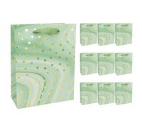 Idena 30373-10 Lot de 10 sacs cadeaux en papier vert menthe à pois dorés 18 x 8 x 23 cm