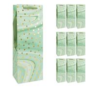 Idena 30375-10 - Sacs à bouteilles Dot, 10 pièces, sacs cadeaux de 12 x 9 x 35 cm, sacs en papier vert menthe à pois dorés