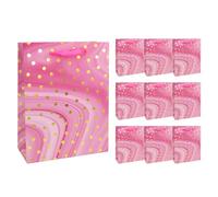 Idena 30377-10 - Pochettes cadeaux Dot, 10 pièces, pochettes cadeaux de taille 18 x 8 x 23 cm, pochettes en papier rose à pois dorés