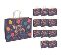 Idena 30398-12 - Sacs cadeaux Happy Birthday, 12 pièces, sacs cadeaux de 33 x 12 x 26 cm, sacs en papier pour anniversaire