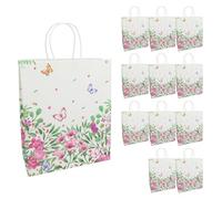 Idena 30404-12 - Sacs cadeaux, 12 pièces, sacs cadeaux de 26 x 13 x 32 cm, sacs en papier avec fleurs roses et papillons