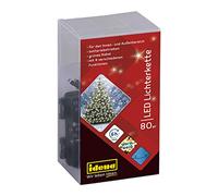 Idena 30438 - Guirlande lumineuse avec 80 LEDs en blanc chaud, 8 fonctions d'éclairage, avec minuterie de 6 heures, fonctionnant sur piles, intérieur et extérieur, pour les fêtes, Noël, décoration
