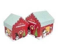 Idena 30483 - Boîte cadeau avec couvercle, 2 pièces de tailles différentes, Petite maison de Noël comme boîte