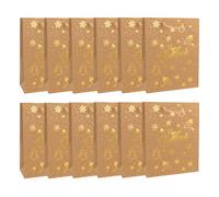 Idena 30486-12 - Pochettes cadeaux Noël, 12 pièces, Pochettes cadeaux de taille 18 x 23 cm Pochettes en papier marron avec motifs de Noël dorés