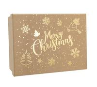 Idena 30487 - Boîte cadeau avec couvercle, taille 20 x 15 cm, Boîtes cadeau pour Noël en marron avec motifs dorés