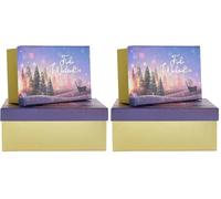 Idena 30494 - Boîte cadeau avec couvercle, 2 pièces dans les tailles 19 x 8 x 13 et 23 x 9 x 15 cm, Boîte Joyeux Noël en or et violet (Lot de 2)