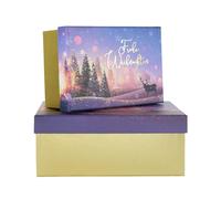 Idena 30494 - Boîte cadeau avec couvercle, 2 pièces dans les tailles 19 x 8 x 13 et 23 x 9 x 15 cm, Boîte Joyeux Noël en or et violet
