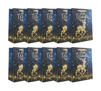 Idena 30496-10 - Sacs cadeaux Joyeux Noël, 10 pièces, sacs cadeaux de taille 25 x 34 x 9 cm, sacs en papier noir et or