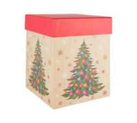 Idena 30508 - Boîte cadeau avec couvercle, dimensions 18 x 18 x 22 cm, boîte en marron et rouge avec arbre de Noël