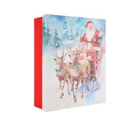 Idena 30516 - Boîte cadeau avec couvercle de 36 x 29 cm, Pochettes cadeau avec Père Noël sur son traîneau et rennes