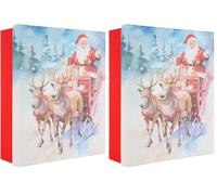 Idena 30516 - Boîte cadeau avec couvercle de 36 x 29 cm, Pochettes cadeau avec Père Noël sur son traîneau et rennes (Lot de 2)
