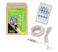 Idena 30521 - LED Micro Guirlande lumineuse avec 100 LED RGB multicolores, env. 12,9 m de long, LED Strip avec 12 fonctions d'éclairage & synchronisation musicale, alimentée par USB, avec minuterie