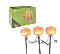 Idena 30548 - Lampe de jardin LED citrouille, 5 lampes sur piquet, longueur totale env. 4,5 m, fonctionne sur piles, décoration pour l'extérieur en automne et pour Halloween