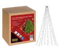 Idena 31040 - NewTec LED Guirlande lumineuse, l'extérieur & l'intérieur avec 200 LED en blanc chaud, cache-sapin de Noël avec 8 brins, 8 réglages d'éclairage, bloc d'alimentation et minuterie 8 heures