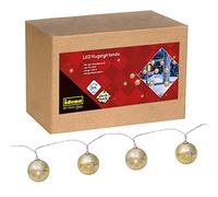 Idena 31267 Guirlande lumineuse à 10 LED avec boules de Noël dorées et fonction minuterie de 6 heures Fonctionnement à piles Env. 1,65 m de long Décoration d'intérieur