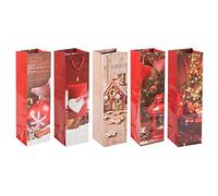 Idena 31370 - Sac pour bouteilles Noël, dimensions env. 35 x 12,5 x 9 cm, 5 motifs différents, sac cadeau, sac cadeau, emballage cadeau, cabas