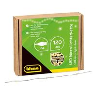 Idena 31483 - Micro-chaîne lumineuse à LED avec 120 LED en blanc chaud, alimentation USB, avec interrupteur, pour l'intérieur, pour les fêtes, Noël, décoration, mariage, comme lumière d'ambiance