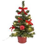 Idena 31486 Sapin de Noël décoratif avec 20 LED Blanc Chaud, Environ 25 cm de Haut, avec décoration d'arbre Rouge dans Le Pot et Port USB, décoration pour l'intérieur, comme décoration d'hiver, de
