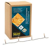 Idena 31602 - Guirlande lumineuse avec 30 LEDs en blanc chaud, avec minuterie de 6 heures et télécommande, fonctionnant sur piles, intérieur, pour les fêtes, Noël, décoration, mariage