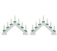 Idena 31837 - Bougeoir de l'Avent LED en Bois laqué Blanc avec 7 Bougies LED Blanc Chaud, avec Ampoule de Rechange, câble de Connexion avec Interrupteur, décoration pour Noël, Avent (Lot de 2)