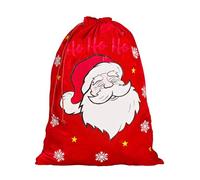Idena 31876 - Sac en Tissu d'environ 50 x 70 cm, Petit Sac Rouge avec Motif Père Noël, Sac de Noël en Velours avec Cordon Rouge