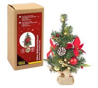 Idena 31901 - Sapin de Noël décoratif avec 10 LED Blanc Chaud, env. 40 cm, Sapin avec décorations Rouge et Or, décoration de Noël pour l'intérieur, Fonctionne à Piles avec minuterie