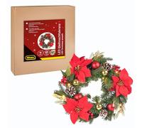 Idena 31902 - Couronne de Noël LED avec 15 LED Blanc Chaud, env. 40 cm, Couronne de l'Avent avec décorations Rouge et Or, décoration de Noël pour l'intérieur, Fonctionne à Piles avec minuterie