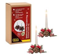 Idena 31905 - Bougies LED avec couronnes de Noël, 2 pièces chacune, Anneaux de Bougies avec décorations Rouges, décoration de Noël pour l'intérieur, Bougies à Piles