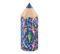 Idena 31921 - Boîte cadeau avec couvercle, dimensions 10 x 27 x 9 cm, en forme de crayon, boîte cadeau avec motif coloré de cornets d'école pour la rentrée scolaire